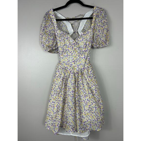 Bardot Revolve Marlie Sweetheart Neck Puff Sleeve Floral Mini Dress Medium - Picture 6 of 13